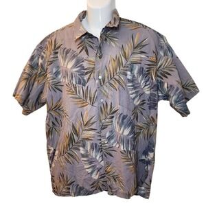 Tori Richard Hawaiian Shirt XL Cotton Lawn Mauve Tropical Leaf Honolulu Vintage